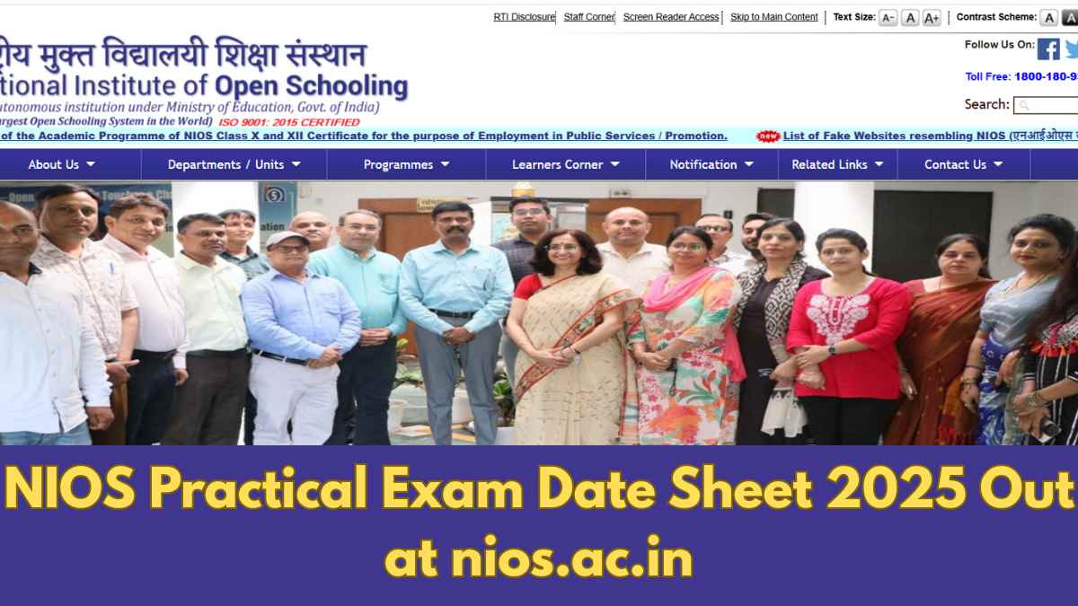 NIOS Practical Exam Date Sheet 2025 Out at nios.ac.in, Check Full Time Table Details Here